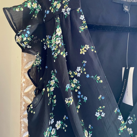 NWT Banana Republic Black Floral Print Ruched Mini Dress Size 10 - Picture 4 of 8